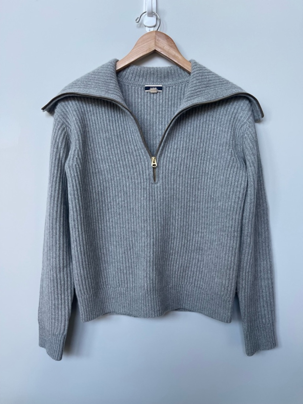 J. Crew | Cashmere Gray Ribbed Half Zip Spread Collar Sweater XS Minimalist Lux